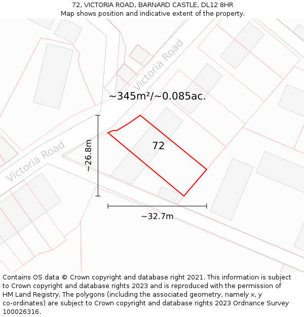 72, VICTORIA ROAD, BARNARD CASTLE, DL12 8HR: Plot and title map