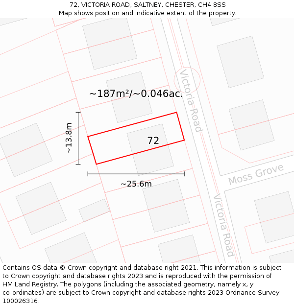 72, VICTORIA ROAD, SALTNEY, CHESTER, CH4 8SS: Plot and title map