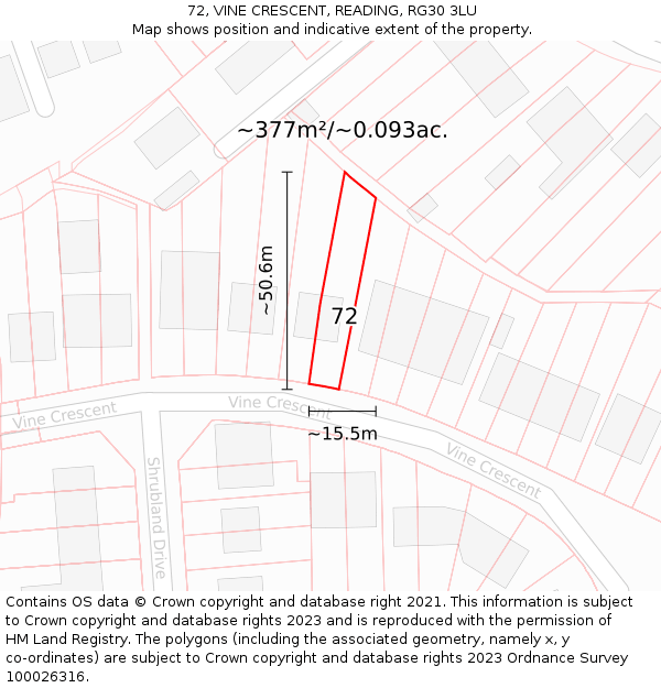 72, VINE CRESCENT, READING, RG30 3LU: Plot and title map