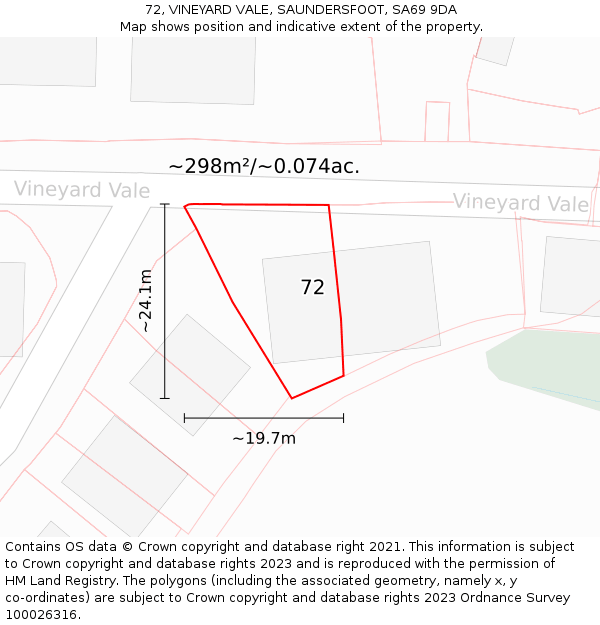 72, VINEYARD VALE, SAUNDERSFOOT, SA69 9DA: Plot and title map