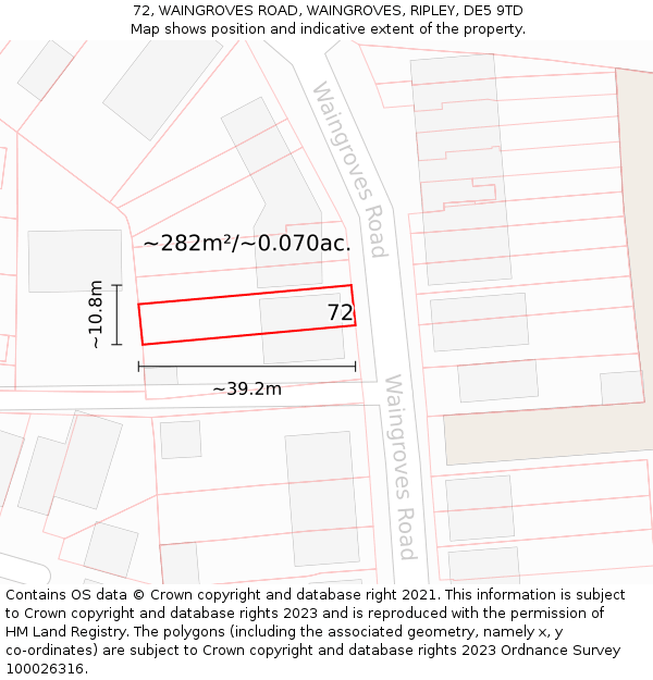 72, WAINGROVES ROAD, WAINGROVES, RIPLEY, DE5 9TD: Plot and title map