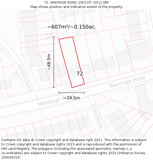 72, WANTAGE ROAD, DIDCOT, OX11 0BY: Plot and title map