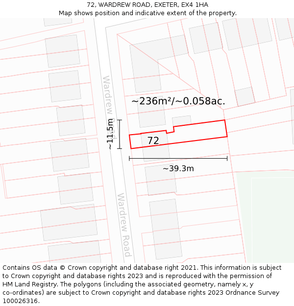 72, WARDREW ROAD, EXETER, EX4 1HA: Plot and title map