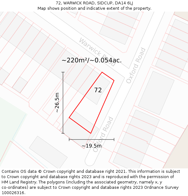 72, WARWICK ROAD, SIDCUP, DA14 6LJ: Plot and title map