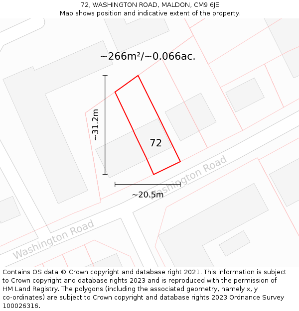 72, WASHINGTON ROAD, MALDON, CM9 6JE: Plot and title map