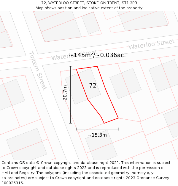 72, WATERLOO STREET, STOKE-ON-TRENT, ST1 3PR: Plot and title map