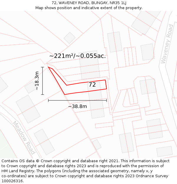 72, WAVENEY ROAD, BUNGAY, NR35 1LJ: Plot and title map