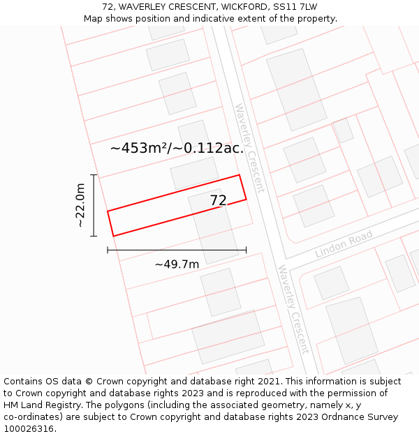 72, WAVERLEY CRESCENT, WICKFORD, SS11 7LW: Plot and title map