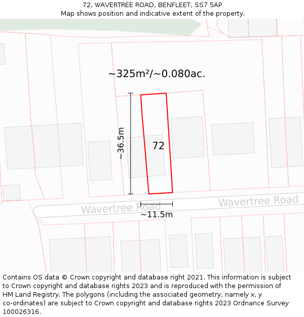 72, WAVERTREE ROAD, BENFLEET, SS7 5AP: Plot and title map