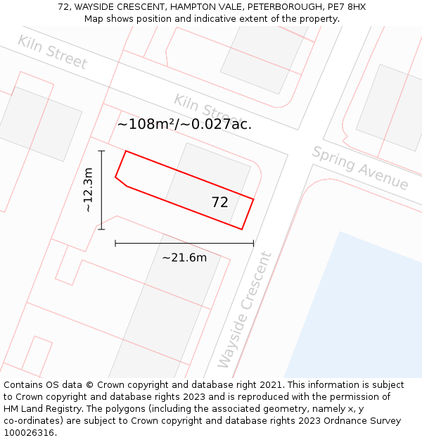 72, WAYSIDE CRESCENT, HAMPTON VALE, PETERBOROUGH, PE7 8HX: Plot and title map