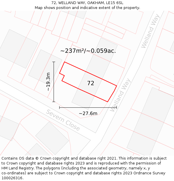 72, WELLAND WAY, OAKHAM, LE15 6SL: Plot and title map