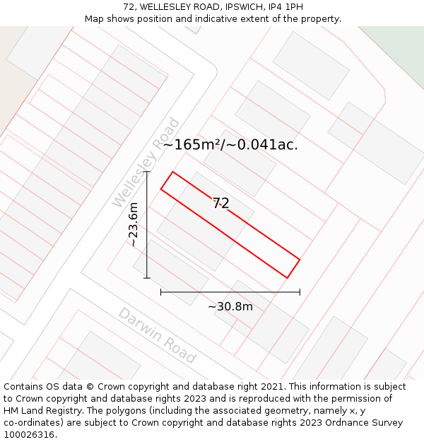 72, WELLESLEY ROAD, IPSWICH, IP4 1PH: Plot and title map
