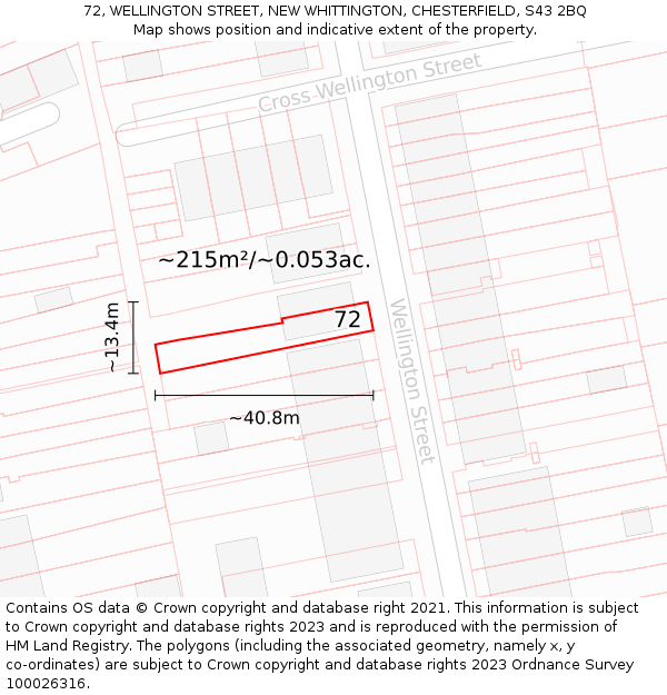 72, WELLINGTON STREET, NEW WHITTINGTON, CHESTERFIELD, S43 2BQ: Plot and title map
