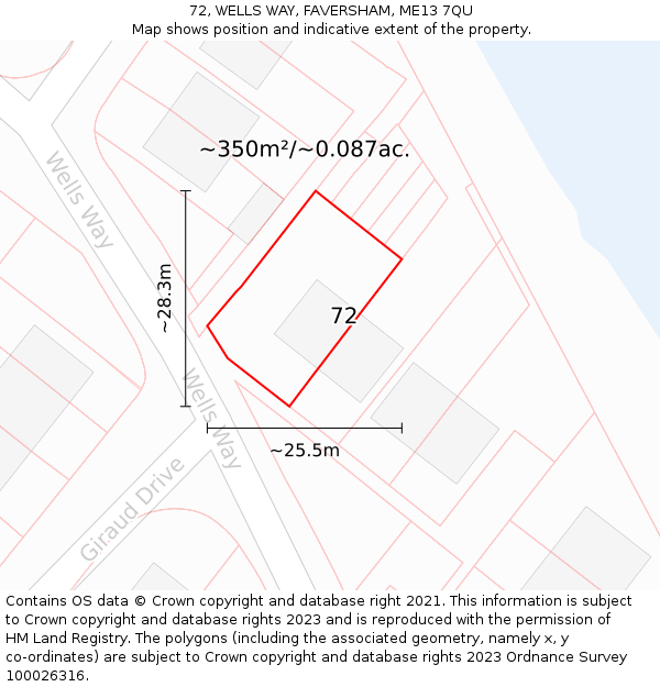 72, WELLS WAY, FAVERSHAM, ME13 7QU: Plot and title map