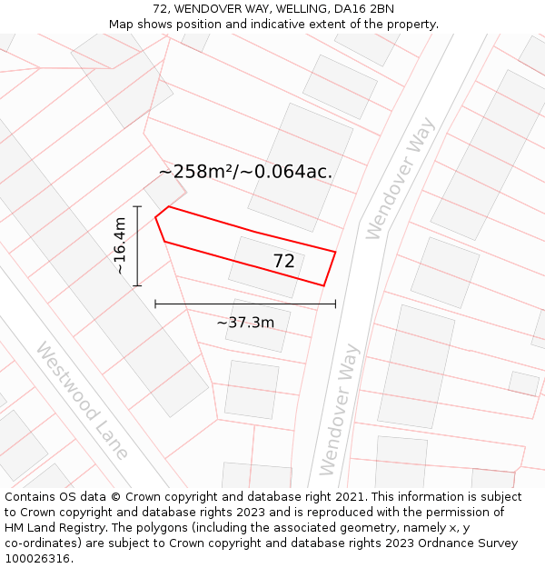 72, WENDOVER WAY, WELLING, DA16 2BN: Plot and title map