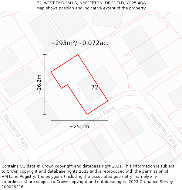 72, WEST END FALLS, NAFFERTON, DRIFFIELD, YO25 4QA: Plot and title map