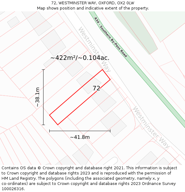 72, WESTMINSTER WAY, OXFORD, OX2 0LW: Plot and title map