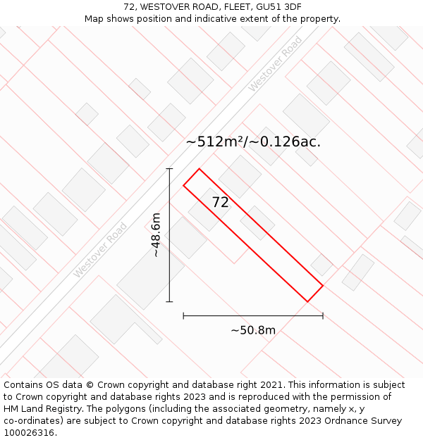 72, WESTOVER ROAD, FLEET, GU51 3DF: Plot and title map