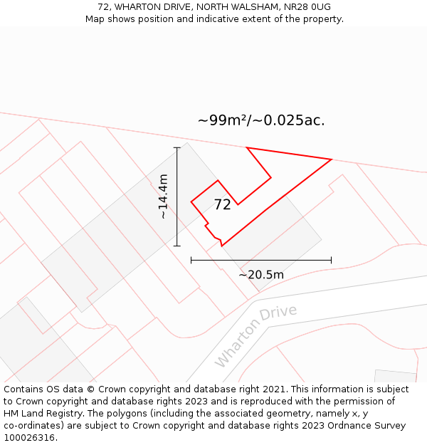 72, WHARTON DRIVE, NORTH WALSHAM, NR28 0UG: Plot and title map