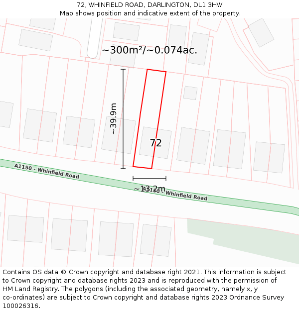 72, WHINFIELD ROAD, DARLINGTON, DL1 3HW: Plot and title map