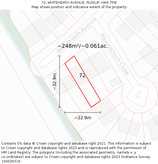 72, WHITEHEATH AVENUE, RUISLIP, HA4 7PW: Plot and title map