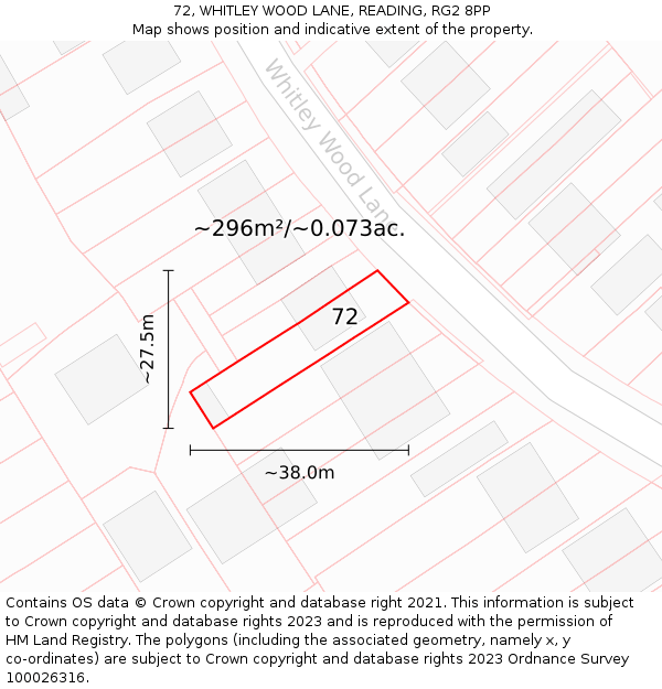 72, WHITLEY WOOD LANE, READING, RG2 8PP: Plot and title map
