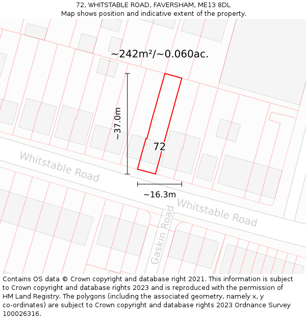 72, WHITSTABLE ROAD, FAVERSHAM, ME13 8DL: Plot and title map