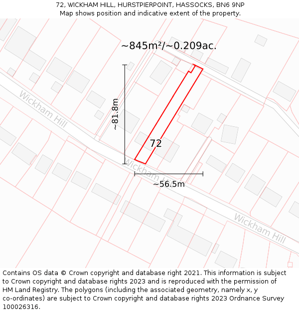 72, WICKHAM HILL, HURSTPIERPOINT, HASSOCKS, BN6 9NP: Plot and title map