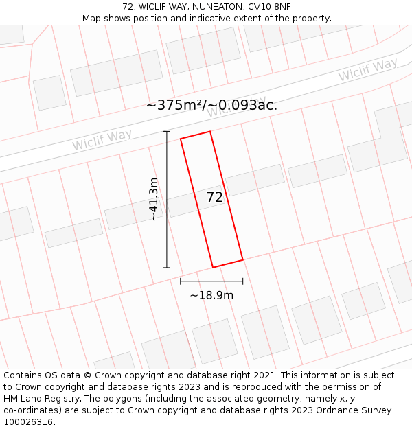 72, WICLIF WAY, NUNEATON, CV10 8NF: Plot and title map