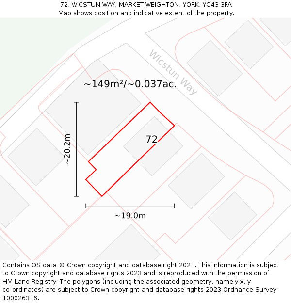 72, WICSTUN WAY, MARKET WEIGHTON, YORK, YO43 3FA: Plot and title map