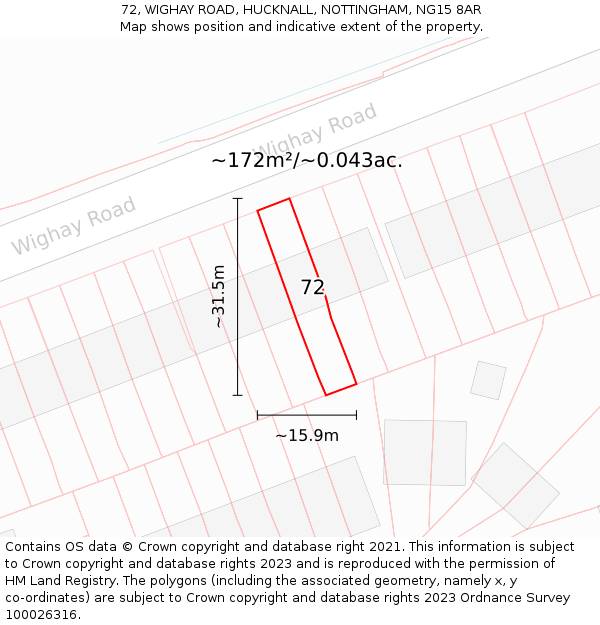 72, WIGHAY ROAD, HUCKNALL, NOTTINGHAM, NG15 8AR: Plot and title map