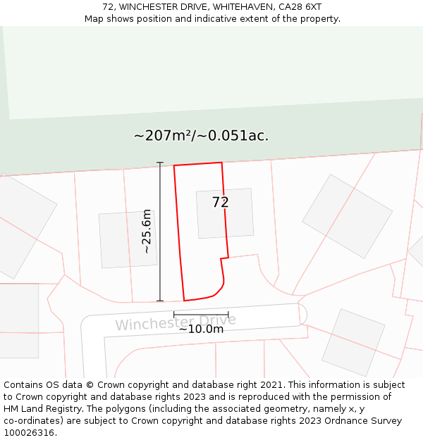 72, WINCHESTER DRIVE, WHITEHAVEN, CA28 6XT: Plot and title map
