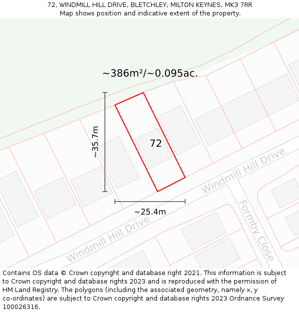 72, WINDMILL HILL DRIVE, BLETCHLEY, MILTON KEYNES, MK3 7RR: Plot and title map