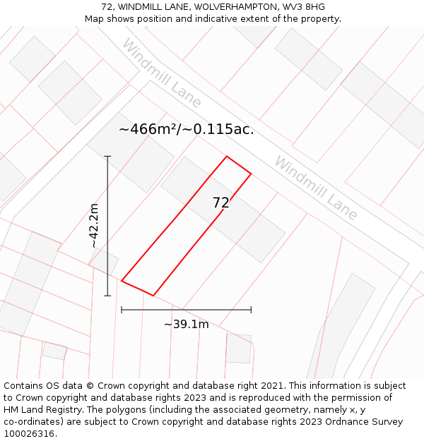 72, WINDMILL LANE, WOLVERHAMPTON, WV3 8HG: Plot and title map