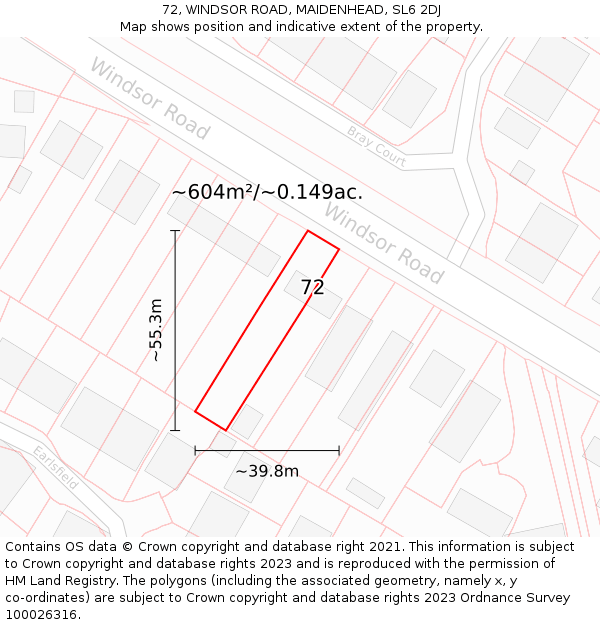 72, WINDSOR ROAD, MAIDENHEAD, SL6 2DJ: Plot and title map