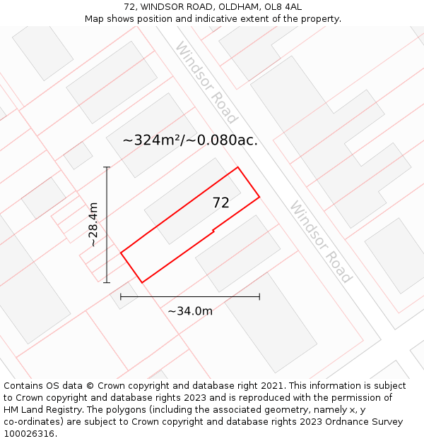 72, WINDSOR ROAD, OLDHAM, OL8 4AL: Plot and title map