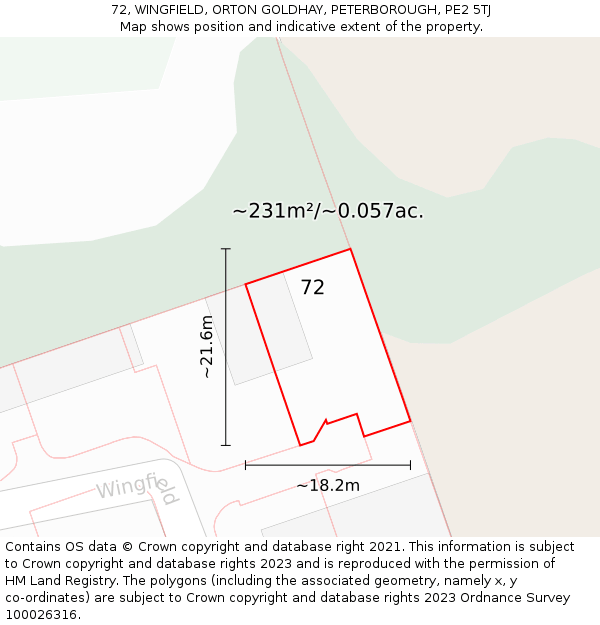 72, WINGFIELD, ORTON GOLDHAY, PETERBOROUGH, PE2 5TJ: Plot and title map
