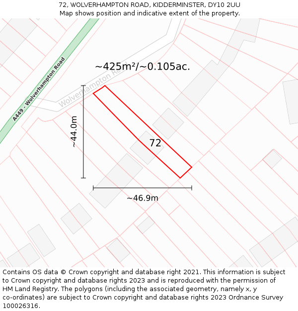 72, WOLVERHAMPTON ROAD, KIDDERMINSTER, DY10 2UU: Plot and title map