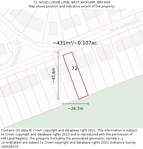 72, WOOD LODGE LANE, WEST WICKHAM, BR4 9NA: Plot and title map