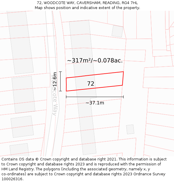 72, WOODCOTE WAY, CAVERSHAM, READING, RG4 7HL: Plot and title map