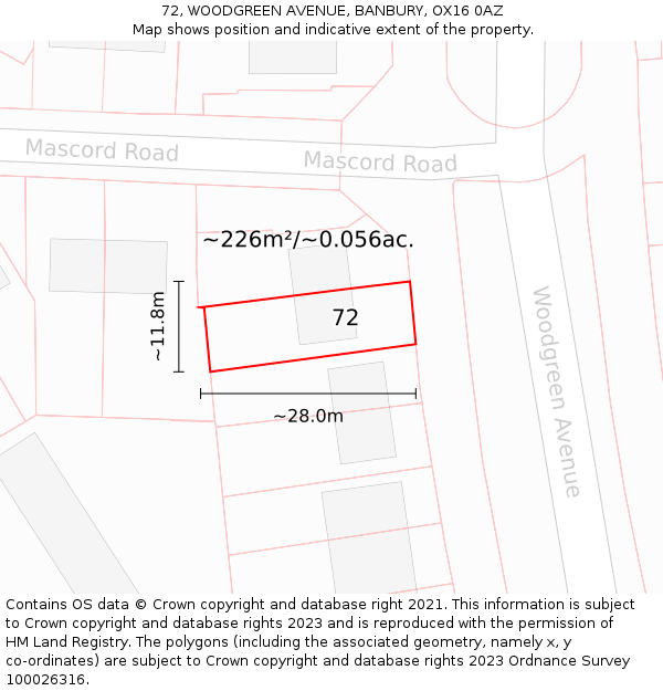 72, WOODGREEN AVENUE, BANBURY, OX16 0AZ: Plot and title map