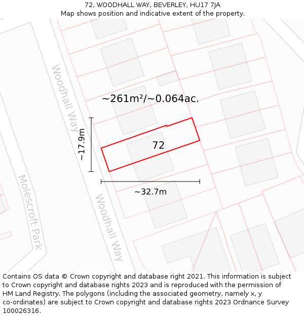 72, WOODHALL WAY, BEVERLEY, HU17 7JA: Plot and title map