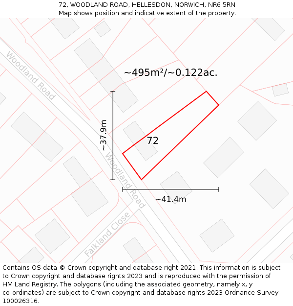 72, WOODLAND ROAD, HELLESDON, NORWICH, NR6 5RN: Plot and title map