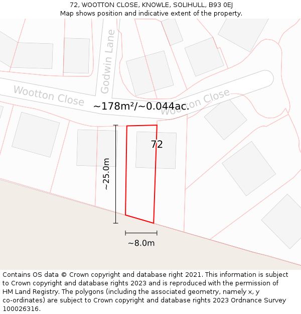 72, WOOTTON CLOSE, KNOWLE, SOLIHULL, B93 0EJ: Plot and title map