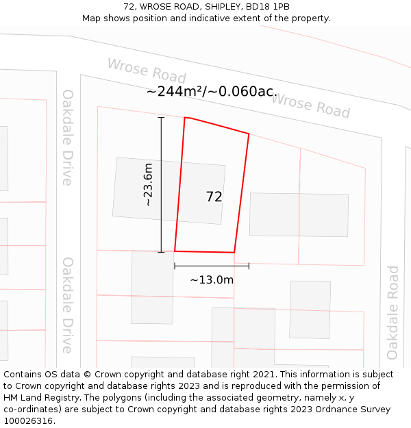 72, WROSE ROAD, SHIPLEY, BD18 1PB: Plot and title map