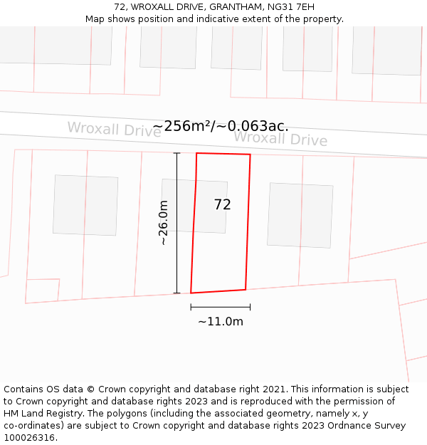 72, WROXALL DRIVE, GRANTHAM, NG31 7EH: Plot and title map