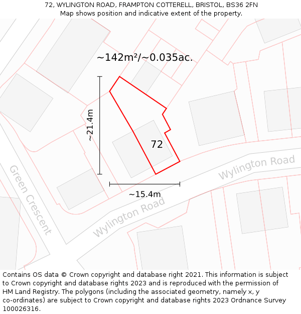 72, WYLINGTON ROAD, FRAMPTON COTTERELL, BRISTOL, BS36 2FN: Plot and title map