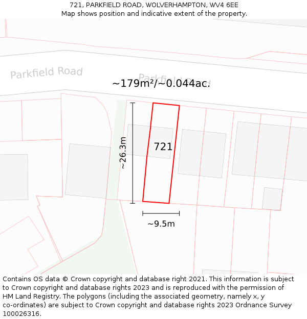 721, PARKFIELD ROAD, WOLVERHAMPTON, WV4 6EE: Plot and title map