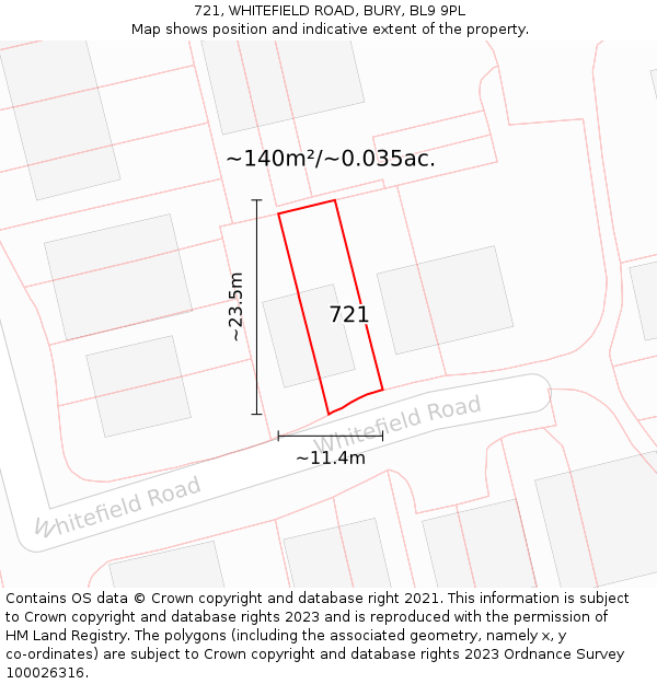 721, WHITEFIELD ROAD, BURY, BL9 9PL: Plot and title map