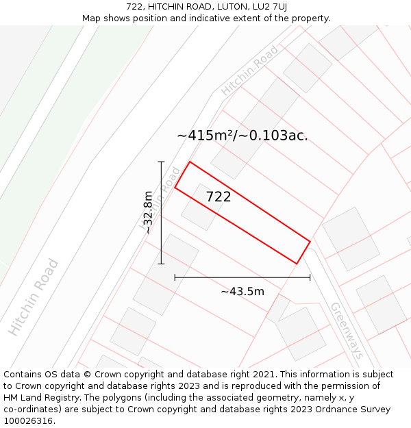 722, HITCHIN ROAD, LUTON, LU2 7UJ: Plot and title map